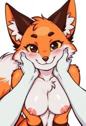 ai_generated anthro duo female fox fox_ears furry nipples nude pappy_(vkontakte) vkontakte white_background