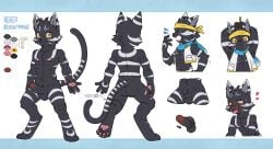 absurd_res anthro asamu_(unrealplace) balls biped black_body black_fur blush claws color_swatch domestic_cat erection felid feline felis fingers foreskin fur genitals glans hi_res humanoid_genitalia humanoid_penis kemono male mammal model_sheet open_mouth open_smile pawpads penis smile solo tail tongue tongue_out uncircumcised unrealplace