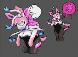 ambiguous_gender animate_inanimate anthro breasts duo eeveelution female gag gagged generation_6_pokemon latex living_clothing living_latex nintendo personification pokemon pokemon_(species) slime suit_transformation sylveon sylveon_costume transformation transformation_sequence