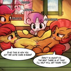 2015 apple_bloom_(mlp) babs_seed_(mlp) being_watched clitoris diamond_tiara_(mlp) drooling english_text equine female freckles friendship_is_magic fur hair hair_on_head half-closed_eyes hooves horn horse inside lumineko mammal my_little_pony open_mouth orange_fur pony pussy pussy_juice red_hair saliva scootaloo_(mlp) sex silver_spoon_(mlp) sweetie_belle_(mlp) teeth text tongue tribadism two_tone_hair white_fur yellow_fur yuri