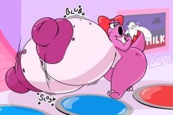 2024 anthro areola big_areola big_breasts big_nipples birdo birdo_(character) black_eyes boo_(mario) bow_ribbon breasts dinosaur english_text female half-closed_eyes hi_res huge_areola huge_breasts huge_nipples huge_thighs hyper hyper_breasts mario_(series) mario_bros mario_party mattthetooncat multicolored_body narrowed_eyes nintendo nipples non-mammal_breasts nude onomatopoeia prehistoric_species purple_areola purple_nipples reptile ring_(jewelry) scalie solo sound_effects text thick_thighs two_tone_body
