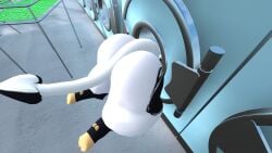 all_dat_ass ass_shine big_ass big_tail daytime fat_ass fat_thighs hooves huge_ass laundromat laundry mrhighvoice prone_position stuck stuck_in_washing_machine sunny thick_thighs vrchat vulnerable