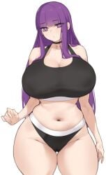 1girls aster_crowley black_choker black_underwear breasts cameltoe choker cleavage female female_focus female_only fern_(sousou_no_frieren) hourglass_figure huge_breasts large_breasts light-skinned_female light_skin long_hair looking_at_viewer navel purple_eyes purple_hair solo solo_female sousou_no_frieren thick_thighs thighs underwear weird_proportions white_background wide_hips