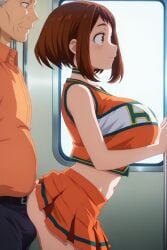 ai_generated molestation my_hero_academia ochako_uraraka older_male schoolgirl short_hair train