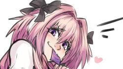 1boy 1femboy anus ass astolfo_(fate) balls braid condom condom_in_mouth english_text fate/grand_order fate_(series) femboy fujimaru_ritsuka_(female) japanese_dialogue japanese_voice_acting male male_only meganethings on_bed orange_eyes orange_hair otoko_no_ko penis pink_hair pinkkoffin ribbon skirt solo sound tagme testicles thighhighs thighs trap video voice_acted