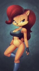 1girls anthro big_breasts breasts cleavage female female_only furry hair navel nitro sally_acorn sega simple_background slender_waist solo sonic_(series) sonic_the_hedgehog_(archie) sonic_the_hedgehog_(comics) sonic_the_hedgehog_(series) wide_hips