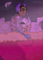 after_sex bedroom big_ass bite_mark bones couple crown cuddling eyeliner hickey horns in_bed irida lipstick lipstick_mark love married married_couple morning oc one_eye original_characters passionate pleasured rough_sex short_hair skeleton sleeping sleeping_together steamy straight sunflower veyra wholesome