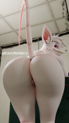 2025 3d_(artwork) anthro ass big_butt blender_(artwork) desk digital_media_(artwork) female freckles fur furniture hi_res looking_at_viewer mammal mikeyrenders murid murine nude nude_female officer_flint_(foresttherotten) presenting presenting_hindquarters pussy rat rodent smile solo table tail teeth vulva warfare_flint white_body white_fur