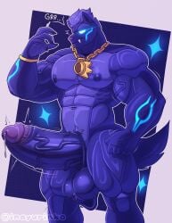 1boy abs alternate_costume anthro anthro_only balls big_pecs big_penis blue_body blue_eyes blue_skin bracelet brawl_stars bright_pupils buzz_(brawl_stars) canid canine collar fur furry hair inayurinko large_penis looking_at_viewer male_only mammal muscular_anthro muscular_male muscular_thighs naked nipples nude nude_male official_alternate_costume pecs penis precum precum_drip simple_background solo solo_male standing star star_(symbol) stars tail thick_thighs veiny_muscles veiny_penis wolf