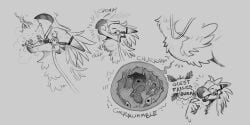ambiguous_gender avian bird_wyvern bodily_fluids burping capcom drooling feral feral_pred food_in_stomach hi_res human human_prey implied_fatal lizard mammal micro micro_prey monster_hunter oral_vore reptile saliva scalie seikret size_difference stalvelle user_interface vore