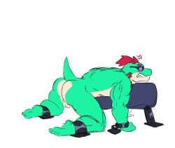 angry angry_expression angry_face anus ass ass_focus asshole balls big_ass big_penis dick dinojaiba22 dragon lizardman submissive submissive_male sunglasses