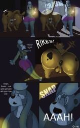anthro anus ass balls big_butt black_anus blue_eyes body_hair bottomwear brown_body brown_fur butt_from_the_front canid canine canis clothed clothing collar comic dialogue domestic_dog duo electricity feral flashlight fur genitals great_dane grey_body grey_fur hairy_balls hanna-barbera hi_res inside king_(oddkangal) lightning male mammal mastiff molosser oddkangal onomatopoeia puffy_anus scared scooby-doo scooby-doo_(series) shirt shorts sound_effects tank_top text thick_thighs topwear vizsla white_body white_fur