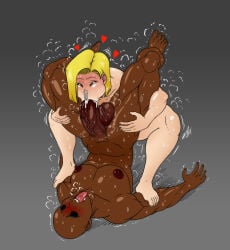 android_18 blacked blonde_female dark-skinned_male dragon_ball dragon_ball_super dragon_ball_z female human human_focus human_only interracial male oral oral_sex vlaimk white_skin