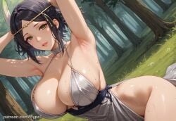 ai_generated alternate_version_at_source armpits arms_up big_breasts black_hair dress female fire_emblem fire_emblem_awakening forest forest_background hypet noire_(fire_emblem) shiny shiny_skin short_hair silver_dress st._louis_(luxurious_wheels)_(azur_lane)_(cosplay) tagme thick thick_ass thick_legs thick_thighs thighs video_game_character video_games wet young
