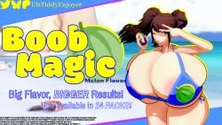 3d 3d_(artwork) areola areola_slip areolae areolae_slip beach bikini bikini_bottom bikini_top boob_magic breast_expansion brown_eyes brown_hair bulging_breasts gigantic_breasts huge_breasts koikatsu koikatsu_(medium) kujikawa_rise large_breasts massive_breasts peace_sign persona persona_4 persona_4_revival persona_4_the_golden soda soda_can text twintails ulttiddyenjoyer wink winking_at_viewer