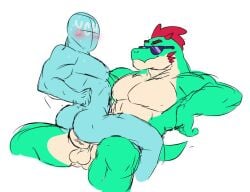 ass balls big_ass big_balls big_breasts big_cheeks big_penis dinojaiba22 dragon lizardman muscular muscular_male smile sunglasses top ych