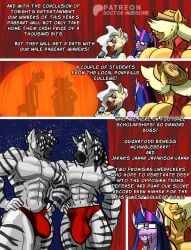 absurd_res anthro applejack_(mlp) big_breasts biped blonde_hair bodily_fluids breasts bulge clothed clothing detailed_bulge dialogue electronics english_text equid equine eyewear female friendship_is_magic genital_outline glasses group hair hasbro hi_res holding_microphone holding_object male mammal mature_female mayor_mare_(mlp) microphone muscular muscular_male my_little_pony open_mouth penis_outline pupils saliva smile text thebigbadwolf01 thick_thighs three-quarter_view twilight_sparkle_(mlp) zebra