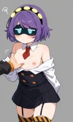1girls ai_generated anonymous_female blue_eyes breast_grab female hand_on_breast murder_drones oc robot_girl