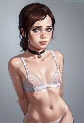 1girls 2d ai_generated bikini brown_hair choker ellie_(the_last_of_us) ellie_williams exotic_dancer female jacket multicolored_bikini multicolored_clothing nightclub nipple_bulge open_jacket petite pole pole_dancer pole_dancing pubic_hair rainbow_bikini rainbow_clothing red_bikini ribs selfie skinny small_breasts standing strip_club stripper stripper_clothes stripper_pole stripping striptease the_last_of_us young