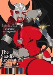 1girls abs bat_wings bikini_armor boxing_gloves cleavage demon_girl demon_horns demon_tail devil_girl devil_horns devil_tail diplomacyraptor dnd doll doll_body doll_girl dungeons_and_dragons female functionally_nude lady_punchy_(dragon_x62) long_hair looking_at_viewer luchador_mask lujordis mask pathfinder pathfinder_(oc) pinup pinup_pose pointy_ears poppet_(pathfinder) red_eyes red_skin saadis_revolution solo_female solo_focus sword tagme tiefling tiefling_girl wings