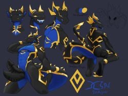 2_penises animal_genitalia animal_penis anthro ass black_body blue_body blue_eyes blue_tongue chibi chin_spikes diphallia diphallism dragon facial_spikes genitals gold_markings hemipenes hi_res horn lewdaesthetics long_tail looking_at_viewer male markings model_sheet multi_genitalia multi_penis multicolored_body muscle_tone mythological_creature mythological_scalie mythology nude penis presenting presenting_hindquarters presenting_penis reference_image reptile scalie solo spikes spikes_(anatomy) spines tail thick_tail tongue two_tone_body xin_(lewdaesthetics)
