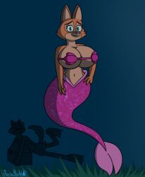 1boy 1girls 2020s 2022 breasts busty diane_foxington dreamworks female jpeg male mermaid mermaid_tail mr._wolf_(the_bad_guys) pink_tail sexy signature the_bad_guys thicc thomasbluewolf underwater universal_pictures