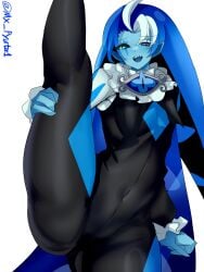 cookie_run femboy fully_clothed leg_grab leg_up legs_apart male mx_pyuta1 shadow_milk_cookie smile thick_thighs thighs