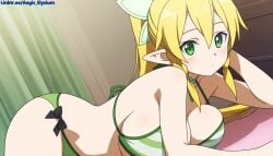 1girls :o aegis_elysium ai ai_art ai_generated ass bandai_namco bed bed_sheet bikini blonde_hair blush blushing_at_viewer bra breasts camera_view cleavage curtain curtains earrings elf elf_ears fairy female female_focus gem gloves green_eyes hair_ornament headpiece highres holding horny huge_breasts indoors jewelry large_breasts leafa long_hair looking_at_viewer lying navel ponytail ribbon room skirt solo solo_focus sword_art_online sword_art_online:_fairy_dance thick_breasts thick_thighs thighs tiara turtleneck_leotard vegetation very_long_hair wall wall_(structure) watermark wet window windows