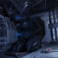 2girls alien alien_(franchise) alien_queen dead_by_daylight digestion dudewow_(artist) female giantess huntress_(dead_by_daylight) monster monster_girl vore vore_belly xenomorph xenomorph_queen