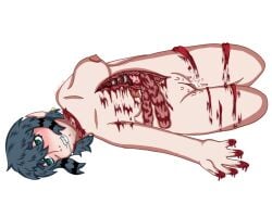 blood cuts cuts_on_thighs disembowelment eroguro etonnsfw eyes_rolling_back gore guro guts gutspill laying_down oc orgasm orgasm_face original_character slit_throat squirting teal_hair vampire vampire_girl