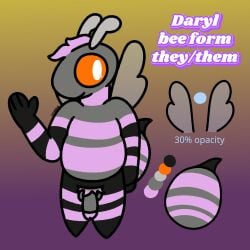 2025 anthro bee bee_wings cringebird daryl_(cringebird) furry gray_body gray_fur humanoid_genitalia humanoid_penis insects nonbinary penis reference_image reference_sheet shapeshifter stinger tagme text wings