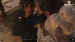 3d 3d_(artwork) baldur's_gate baldur's_gate_3 bed begging black_gloves black_hair caressing_face comic comic_page dark_elf drow dungeons_and_dragons elf_ears fantasy half_elf imminent_oral long_hair minthara pointy_ears purple_skin shadowheart story story_in_picture tav_(baldur's_gate) text the_witcher_(series) the_witcher_3:_wild_hunt video_game_character video_games white_hair whyte_knight