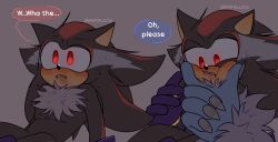 anthro blush blush_lines bodily_fluids duo fangs fur hi_res male male/male sega shadow_the_hedgehog shipslucia sonadow sonic_the_hedgehog sonic_the_hedgehog_(series) sonic_the_werehog sonic_unleashed speech_bubble sweat sweatdrop teeth text vampire_shadow