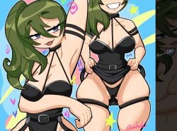 1girls 2d arm_up armpits breasts cleavage female female_only frieren_beyond_journey's_end green_hair gunshad light-skinned_female light_skin solo solo_female sousou_no_frieren tagme thick_thighs thighs thong ubel_(sousou_no_frieren)