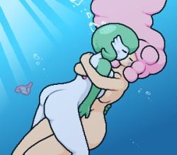 2girls air_bubble air_bubbles ass big_ass big_breasts blush blushing boob_squish boobs breasts bubble bubbles butt female female_only fingering gardevoir gen_3_pokemon generation_3_pokemon green_hair hand_on_waist holding holding_partner huge_breasts ice_cream kiss kissing large_ass large_breasts making_out mia_(okami_tomato) nami_(okami_tomato) nintendo nude nude_female oc original original_character pink_bikini pink_bikini_bottom pink_hair pokemon pokemon_(species) pokephilia purple_blush sinking squished_breasts striped_bikini striped_bikini_bottom sunbeam underwater underwater_sex water white_bikini white_bikini_bottom white_body white_skin yuri zxtomatofan