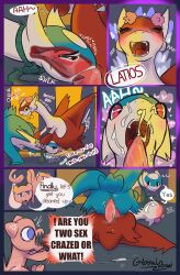 animal_genitalia another_round bodily_fluids comic cum cum_on_face dialogue ejaculation english_text fellatio female feral generation_1_pokemon generation_3_pokemon genital_fluids genitals globaldonut34 group gynomorph hi_res holding_neck humor incest_(lore) intersex intersex/male joke latias latios legendary_pokemon male male/female mew_(pokemon) moan moaning_name nintendo on_top oral penile penis pokemon pokemon_(species) public public_sex romantic romantic_couple sex smile smiling_at_another tapering_penis text touching_penis trio yelling