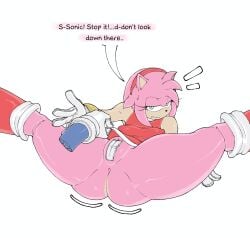 amy_rose bandaid_on_pussy big_ass blabo00 hesitant long_lashes pink_body red_headband sexual_harassment shy sonic_the_hedgehog spread_legs