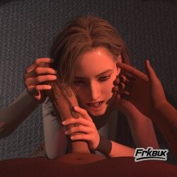 1boy 1girls 3d blonde_female blonde_hair blowjob capcom daz_studio female frkbux grace_ashcroft grace_ashcroft_(julia_pratt) large_penis male male_pov pov red_light resident_evil resident_evil_9:_requiem tattoos