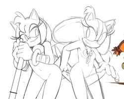 2girls amy_rose amy_rose_(boom) boomerang breasts completely_nude female hammer holding_weapon hotred multiple_girls nude sonic_(series) sonic_boom sticks_the_badger sticks_the_jungle_badger sticks_the_tejon