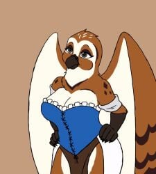 animated anthro areola avian beak big_areola big_breasts breast_expansion breast_growth breasts brown_body brown_fur clothed clothing corset countershading expansion female fur growth gryphon hands_on_hips huge_breasts hyper hyper_breasts lingerie majesticcorn_2000 mythological_avian mythological_creature mythology nipples solo surprised topwear transformation wardrobe_malfunction wings