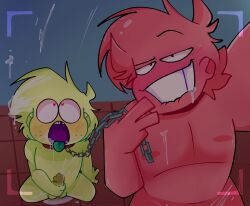 2boys ahe_gao ahegao_face biting_own_lip blush blushing broz_boyz broz_boyz_go chained_collar chains cum cum_drip cum_in_mouth cum_on_face freckles gay gay_sex green_hair green_skin hackzack_(zack) handjob heart-shaped_pupils naked naked_male oc ocs original_character original_characters red_hair red_skin selfie semen semen_in_mouth sitting_on_floor tongue_out touching_penis touching_self yaoi zlayway_(miles)