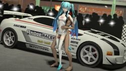 3d camera_flash cfnm crowd crowd_watching cum cum_squirt hatsune_miku heels helmet peace_sign public_indecency public_sex race_car race_queen racing_miku ridge_racer self_upload sex_from_behind sfm source_filmmaker teal_hair thigh_sex v_sign wink