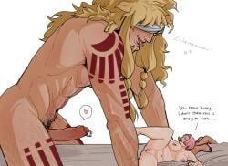 1boy 1girls abs alternate_version_available arm_hair belly_hair bigger_male black_pubic_hair blonde-haired_male blonde_hair blonde_male body_hair charlotte_lola chest_hair chubby chubby_female cock completely_nude completely_nude_female completely_nude_male covered_eyes dick english_text female genitals giant_male height_difference leg_hair loki_(one_piece) male male_pubic_hair navel nipples no_bra no_clothes no_panties nude nude_female nude_male one_piece penis pink_hair pink_hair_female plump_belly pubic_hair pussy simple_background smaller_female spicygeeeee tattoo tattoo_on_arm tattoo_on_legs tattooed_arm tattoos text thick_thighs thighs tongue tongue_out vagina woman