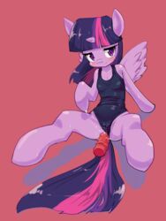 2015 alicorn anthro blush clothing dildo equine female friendship_is_magic hair hooves horn insertion long_hair looking_at_viewer mammal my_little_pony one-piece_swimsuit penetration plain_background purple_body purple_eyes pussy_juice sex_toy siangian smile solo spread_legs spreading sweat swimsuit twilight_sparkle_(mlp) wings