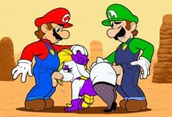 1girls 2boys ai_generated all_fours anthro ass balls blonde_hair blue_eyes blue_overalls breasts brown_hair closed_eyes clothing doggy_style eyelashes eyes_closed facial_hair female fishnets full_body furry furry_female genitals gloves green_hat green_shirt hand_on_head hariet_(mario) hat human human_male human_on_anthro humanoid humanoid_male humanoid_on_anthro interspecies lagomorph legwear light-skinned_male light_skin long_hair luigi male male/female male/male/female mammal mario mario_(series) mature mature_female mature_male nintendo outdoors overalls penis penis_in_mouth penis_in_pussy purple_gloves purple_hat purple_shirt rabbit red_hat red_shirt saliva sex shirt shoes short_hair shorter_female shortstack straight straight_sex super_mario_bros. super_mario_odyssey tail taller_male threesome white_fur white_gloves