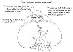 1boy 1boy1girl 1girls 2023 2d 2d_(artwork) 2d_artwork aqua_(gremlingrounded) bedroom_eyes big_ass big_breasts big_butt breast_focus breasts_bigger_than_head clothed clothing cult cultist cum cum_between_breasts cum_through_clothes dialog dialogue dubious_consent duo female_focus gremlingrounded greyscale hood hood_up mage monochrome motion_lines original paizuri paizuri_lead_by_female paizuri_under_clothes palle_(gremlingrounded) robe text titjob