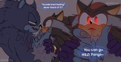 anthro bite blood blush blush_lines bodily_fluids duo fangs fur hi_res male male/male sega shadow_the_hedgehog shipslucia shoulder_bite sonadow sonic_the_hedgehog sonic_the_hedgehog_(series) sonic_the_werehog sonic_unleashed speech_bubble sweat sweatdrop teeth text vampire_shadow