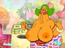 1girls big_breasts bob-jiggles breasts cartoon_network chowder clothing digital_media_(artwork) endive female green_hair hi_res lips looking_at_viewer nipples solo teeth