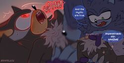 anthro bite_mark bite_mark_on_chest blush blush_lines bodily_fluids duo fangs fur hi_res male male/male moan sega shadow_the_hedgehog shipslucia sonadow sonic_the_hedgehog sonic_the_hedgehog_(series) sonic_the_werehog sonic_unleashed speech_bubble sweat sweatdrop teeth text vampire_shadow