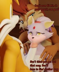 3d_(artwork) anthro balls big_balls big_penis blaze_the_cat blaze_the_cat_(warfaremchine) blush breasts canid canine chipmunk comic dialogue digital_media_(artwork) domestic_cat duo english_text erection feet felid feline felis female fox genitals ground_squirrel group hand_on_hip hi_res humanoid humanoid_genitalia humanoid_penis larger_female male male/female mammal nude oral oral_penetration penetration penis penis_awe reducktoe rodent sally_acorn sally_acorn_(warfaremchine) sciurid sega size_difference small_breasts smaller_female smaller_male sonic_(series) sonic_the_hedgehog_(series) squirrel tails tails_(warfaremachine) tails_the_fox text tree_squirrel trio warfare_blaze warfare_sally